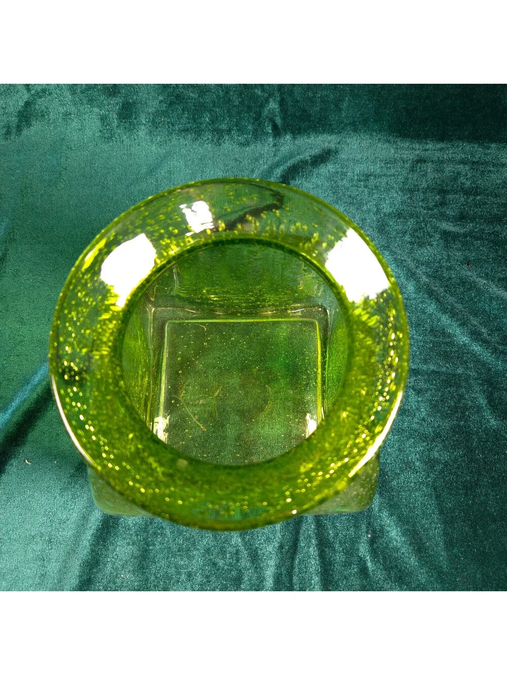 Vintage Lime Green Ribbed Bubble Glass Square Vase 7